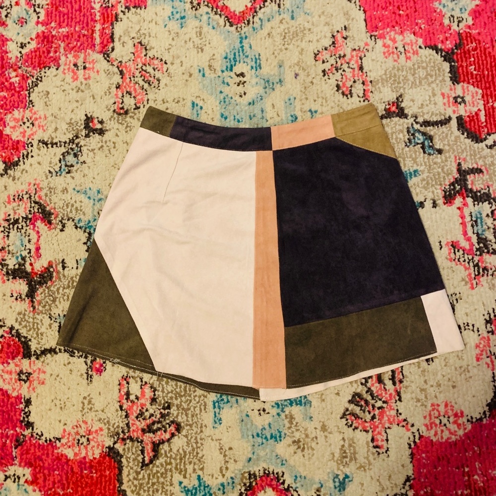 Suede Color Block Skirt